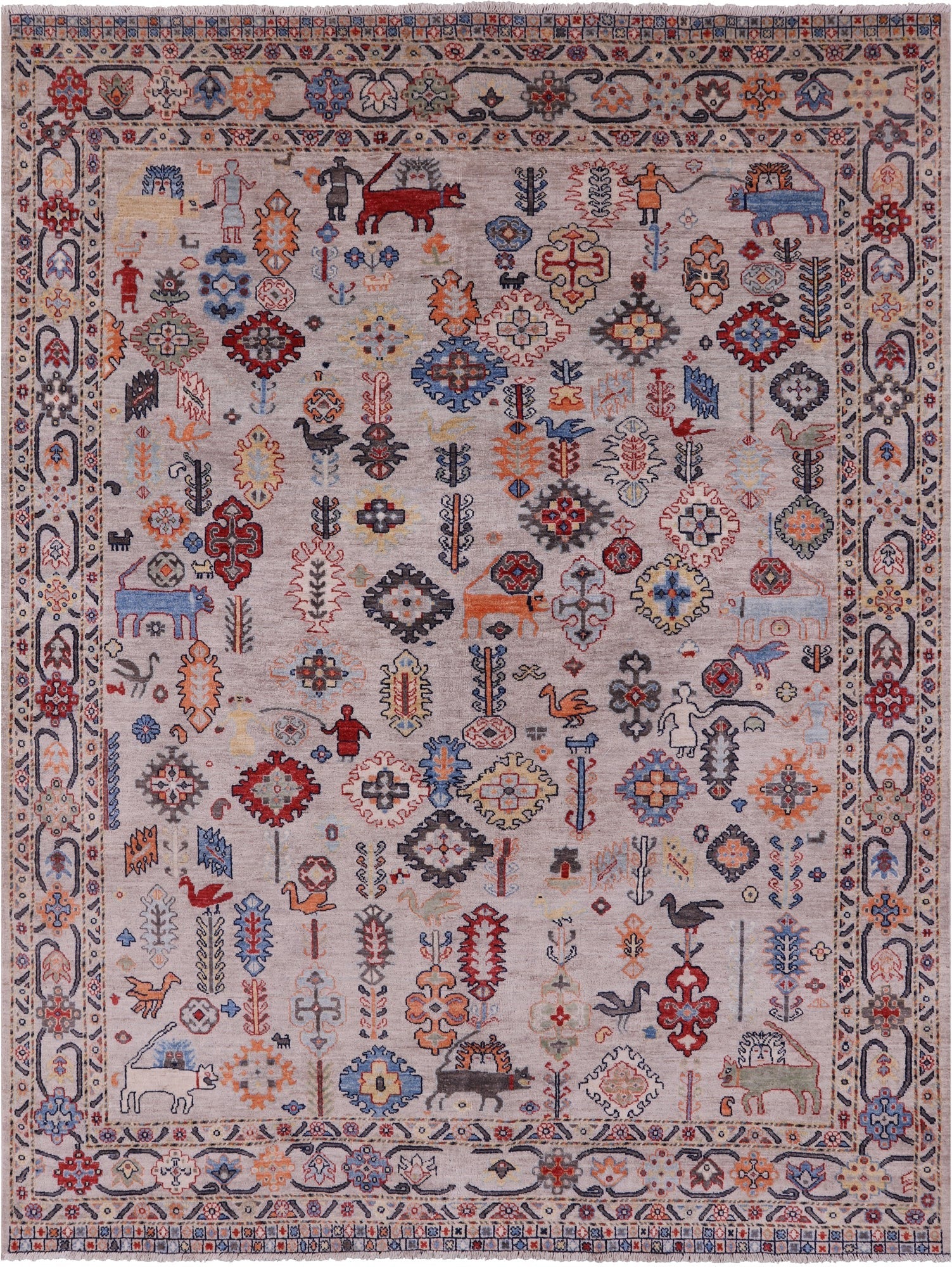 Ivory Persian Fine Serapi Hand Knotted Wool Rug - 7' 9" X 9' 9" - Golden Nile