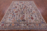 Ivory Persian Fine Serapi Hand Knotted Wool Rug - 7' 9" X 9' 9" - Golden Nile