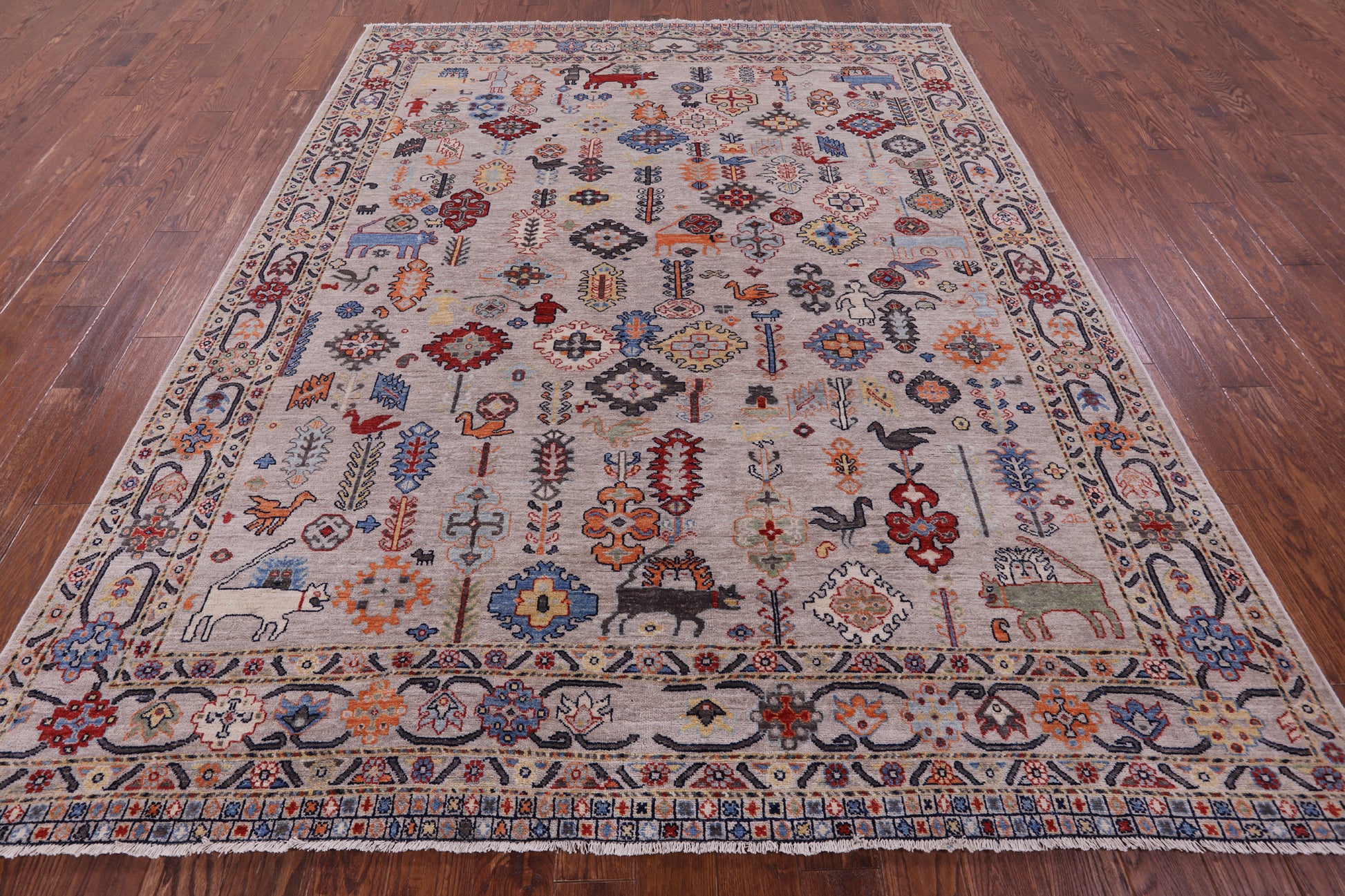 Ivory Persian Fine Serapi Hand Knotted Wool Rug - 7' 9" X 9' 9" - Golden Nile