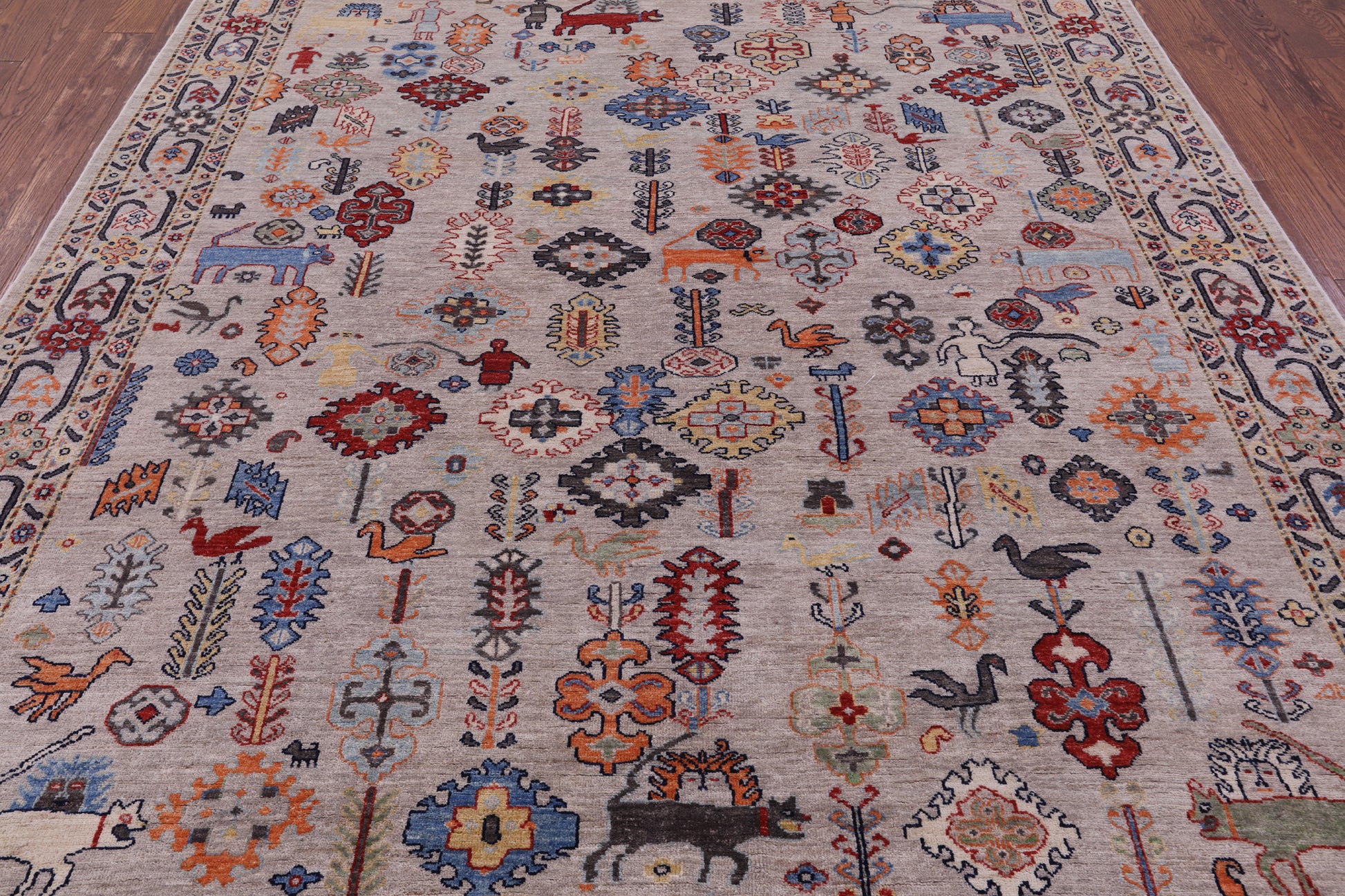 Ivory Persian Fine Serapi Hand Knotted Wool Rug - 7' 9" X 9' 9" - Golden Nile
