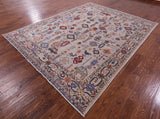 Ivory Persian Fine Serapi Hand Knotted Wool Rug - 7' 9" X 9' 9" - Golden Nile