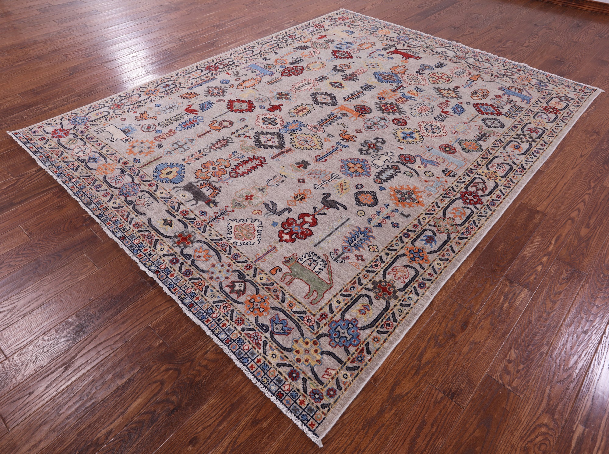 Ivory Persian Fine Serapi Hand Knotted Wool Rug - 7' 9" X 9' 9" - Golden Nile
