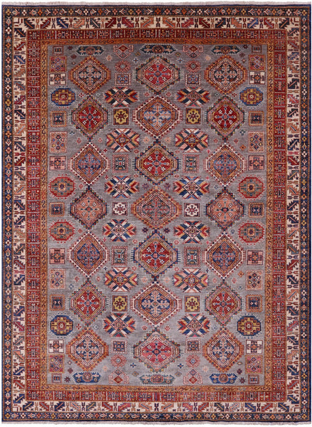 Grey Super Kazak Hand Knotted Wool Rug - 8' 2" X 10' 2" - Golden Nile