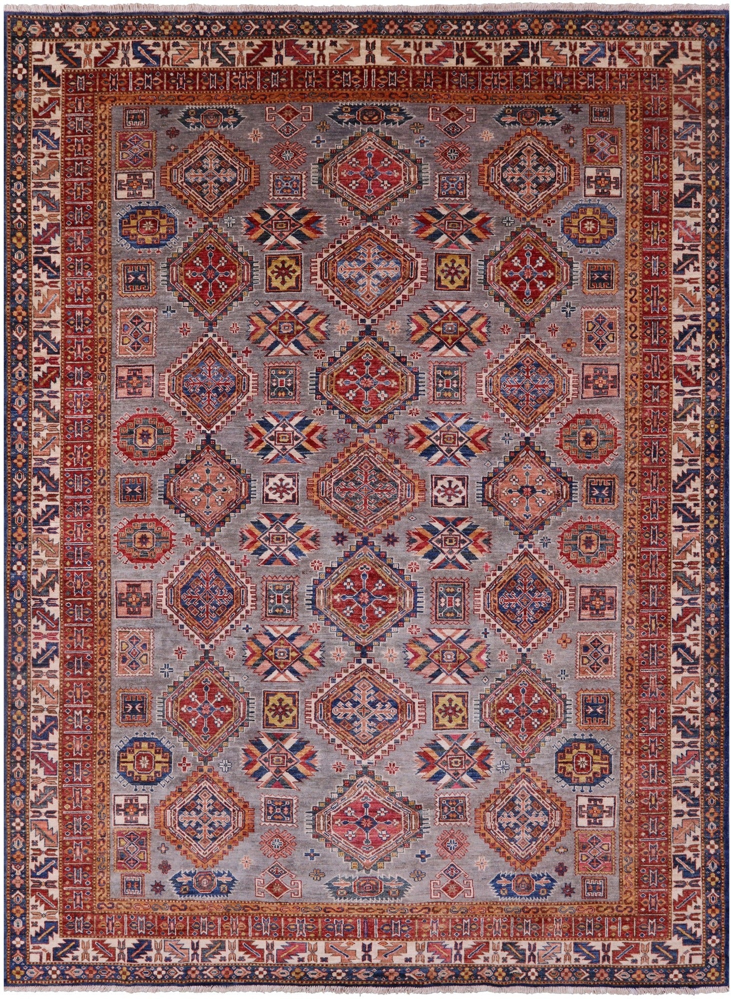 Grey Super Kazak Hand Knotted Wool Rug - 8' 2" X 10' 2" - Golden Nile