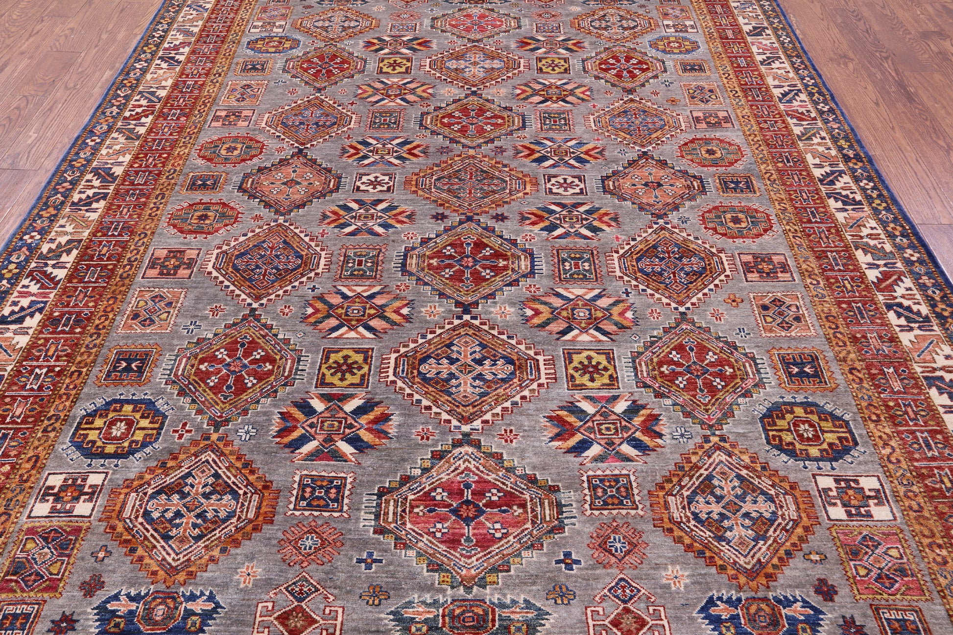 Grey Super Kazak Hand Knotted Wool Rug - 8' 2" X 10' 2" - Golden Nile