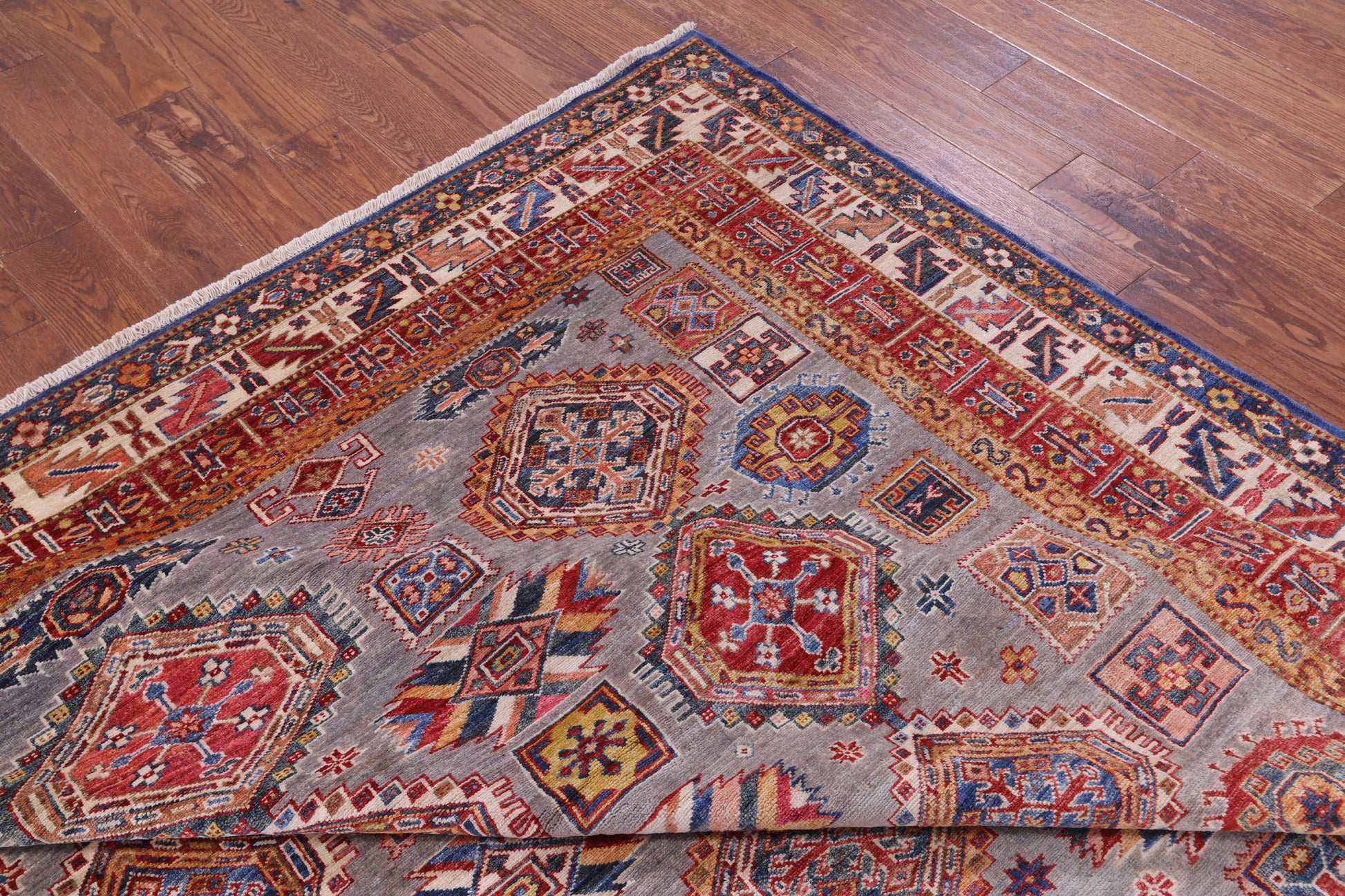 Grey Super Kazak Hand Knotted Wool Rug - 8' 2" X 10' 2" - Golden Nile