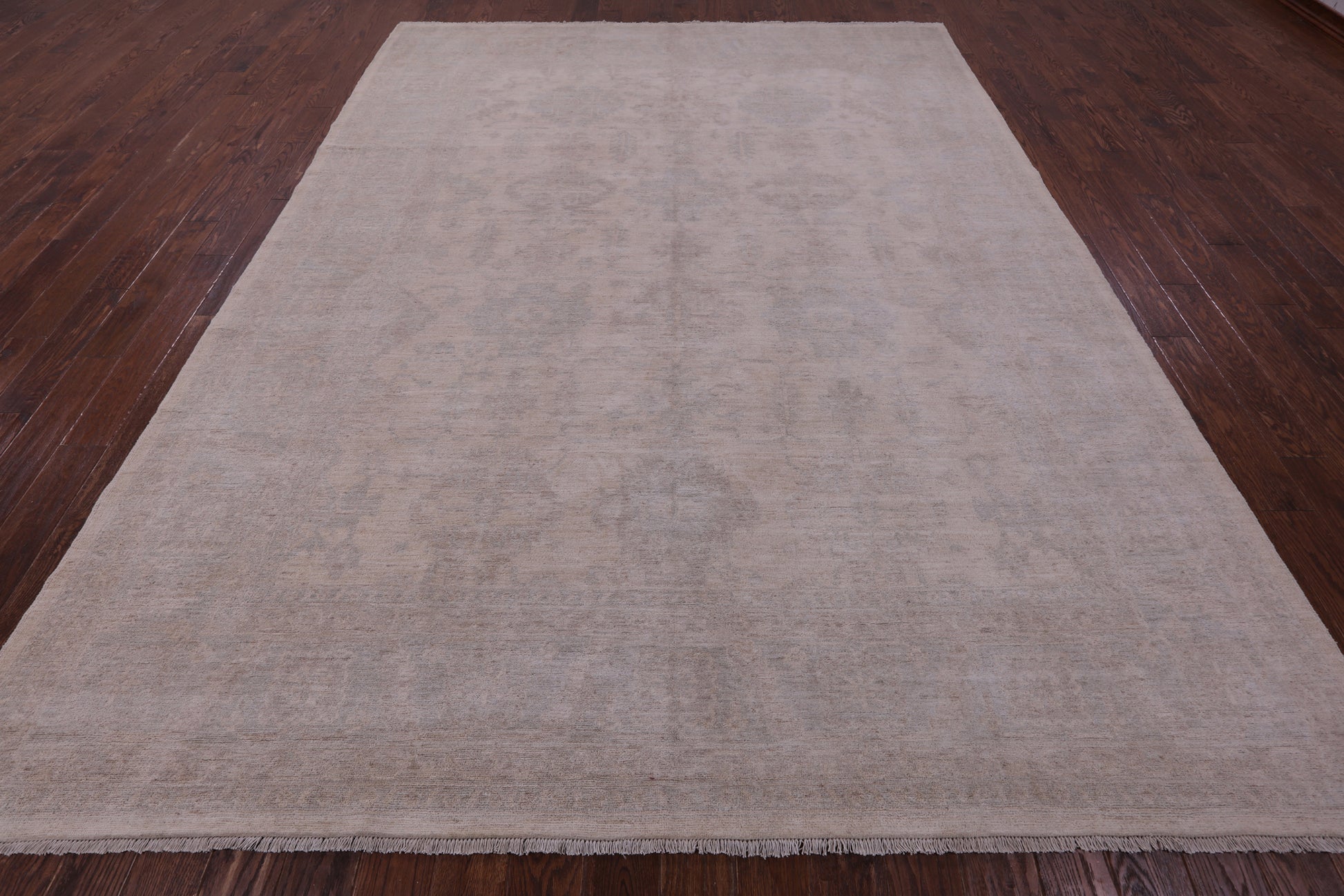 Ivory Turkish Oushak Hand Knotted Wool Rug - 8' 10" X 11' 7" - Golden Nile
