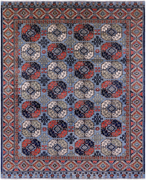 Blue Turkmen Ersari Hand Knotted Wool Rug - 9' 0" X 11' 11" - Golden Nile