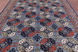 Blue Turkmen Ersari Hand Knotted Wool Rug - 9' 0" X 11' 11" - Golden Nile