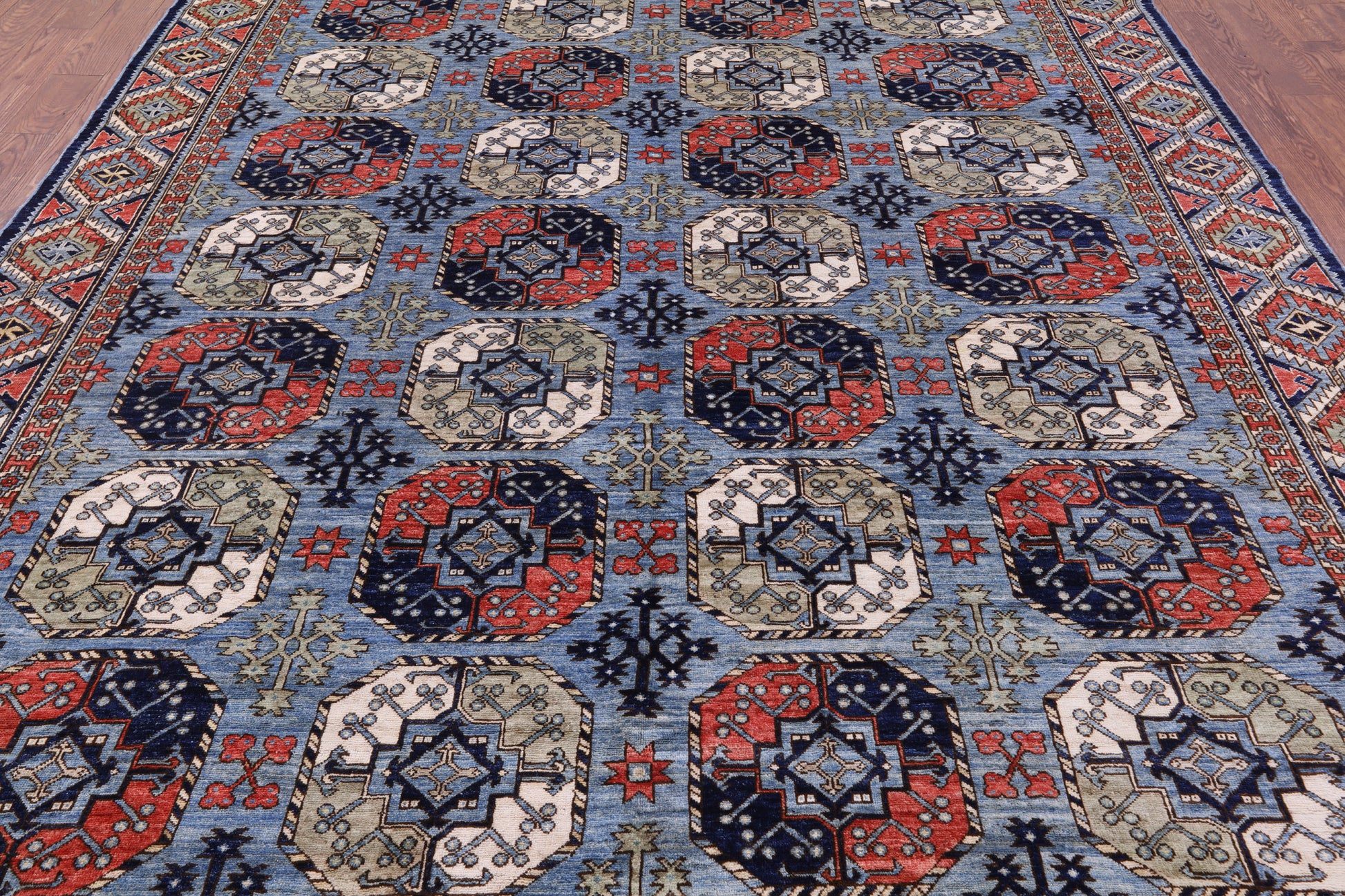 Blue Turkmen Ersari Hand Knotted Wool Rug - 9' 0" X 11' 11" - Golden Nile