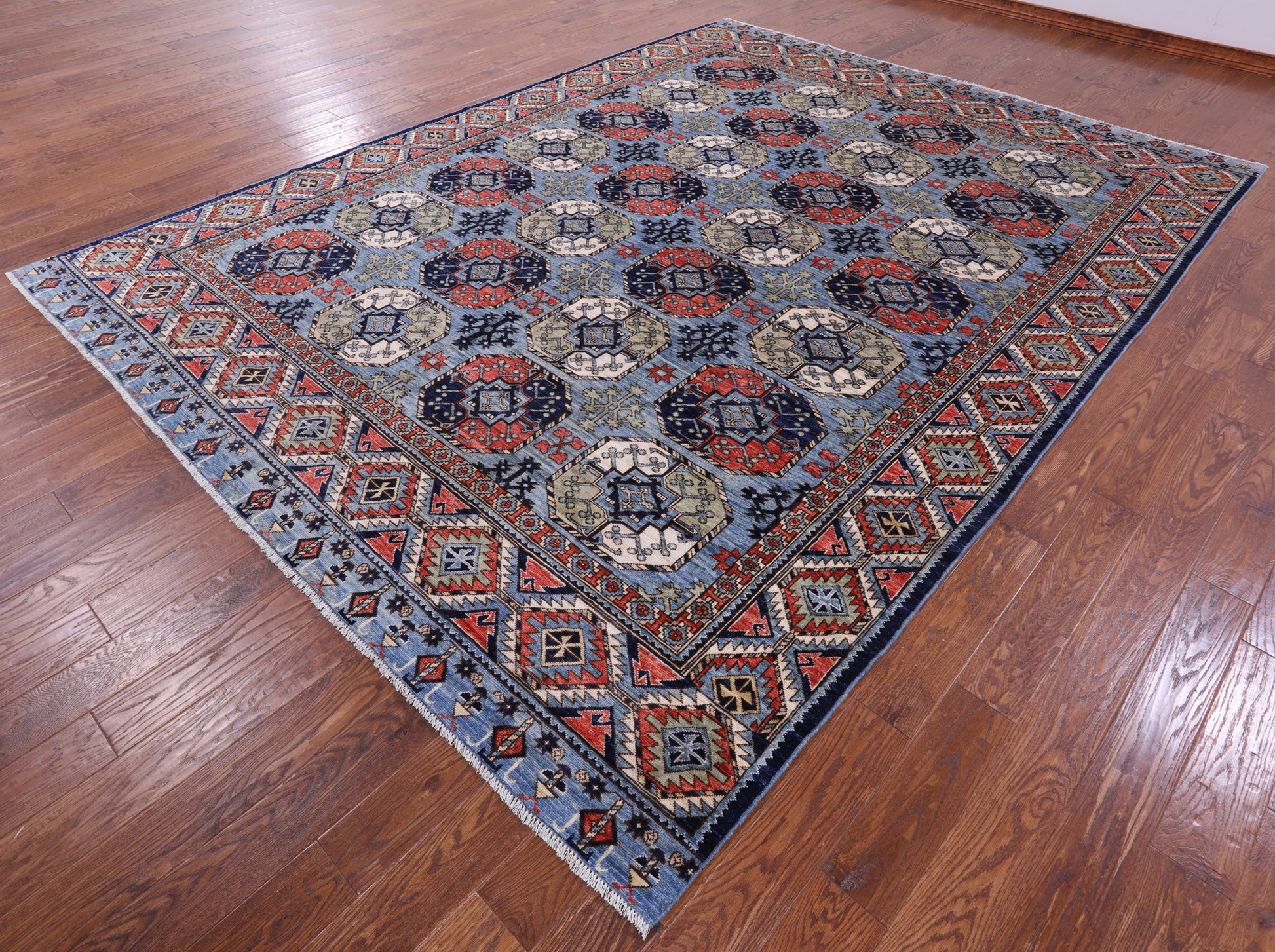 Blue Turkmen Ersari Hand Knotted Wool Rug - 9' 0" X 11' 11" - Golden Nile
