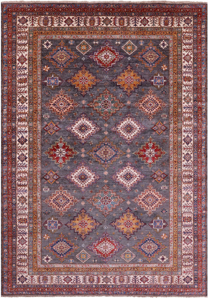 Grey Super Kazak Hand Knotted Wool Rug - 8' 10" X 12' 10" - Golden Nile