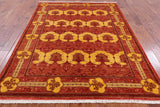 Red William Morris Hand Knotted Wool Area Rug - 6' 3" X 8' 6" - Golden Nile