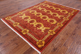 Red William Morris Hand Knotted Wool Area Rug - 6' 3" X 8' 6" - Golden Nile