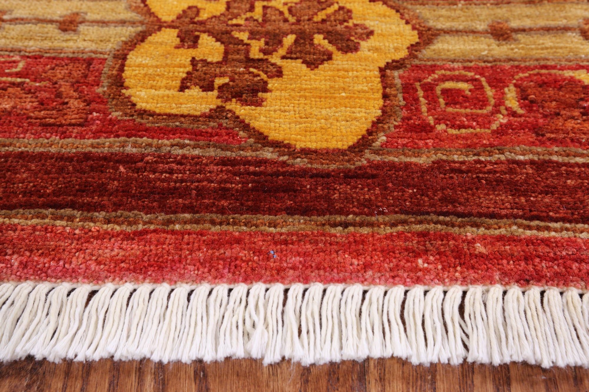Red William Morris Hand Knotted Wool Area Rug - 6' 3" X 8' 6" - Golden Nile