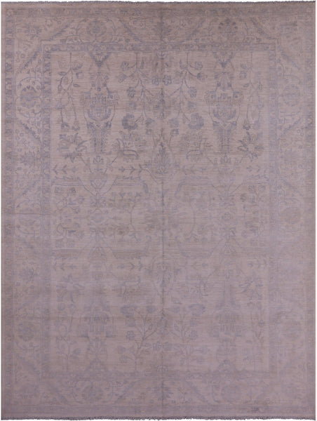 Ivory Turkish Oushak Hand Knotted Wool Rug - 9' 0" X 11' 9" - Golden Nile