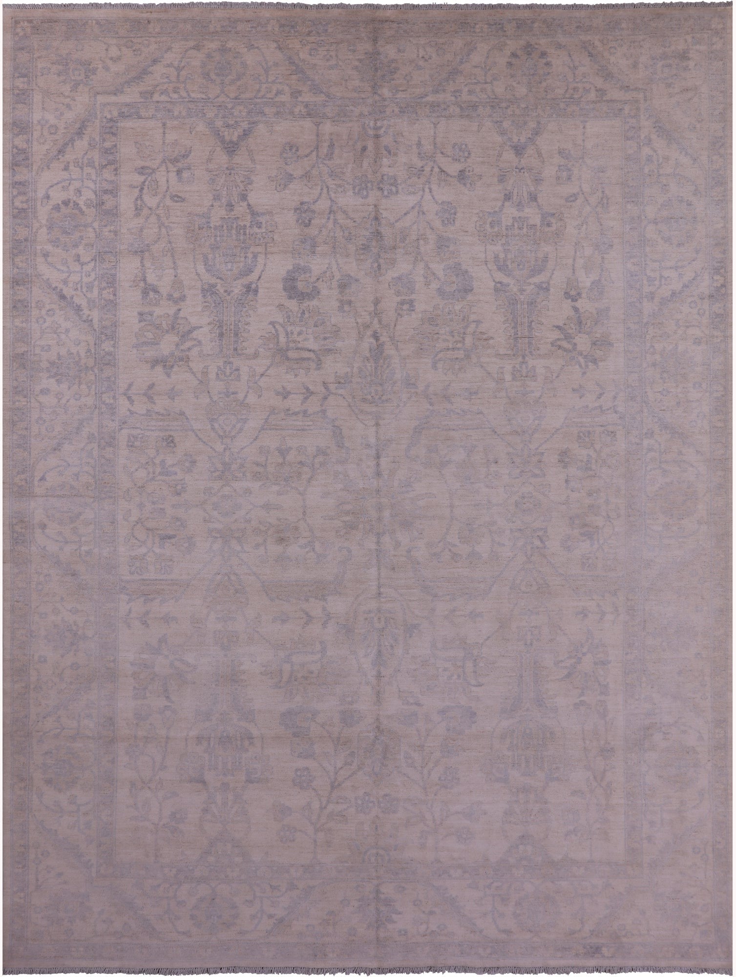 Ivory Turkish Oushak Hand Knotted Wool Rug - 9' 0" X 11' 9" - Golden Nile