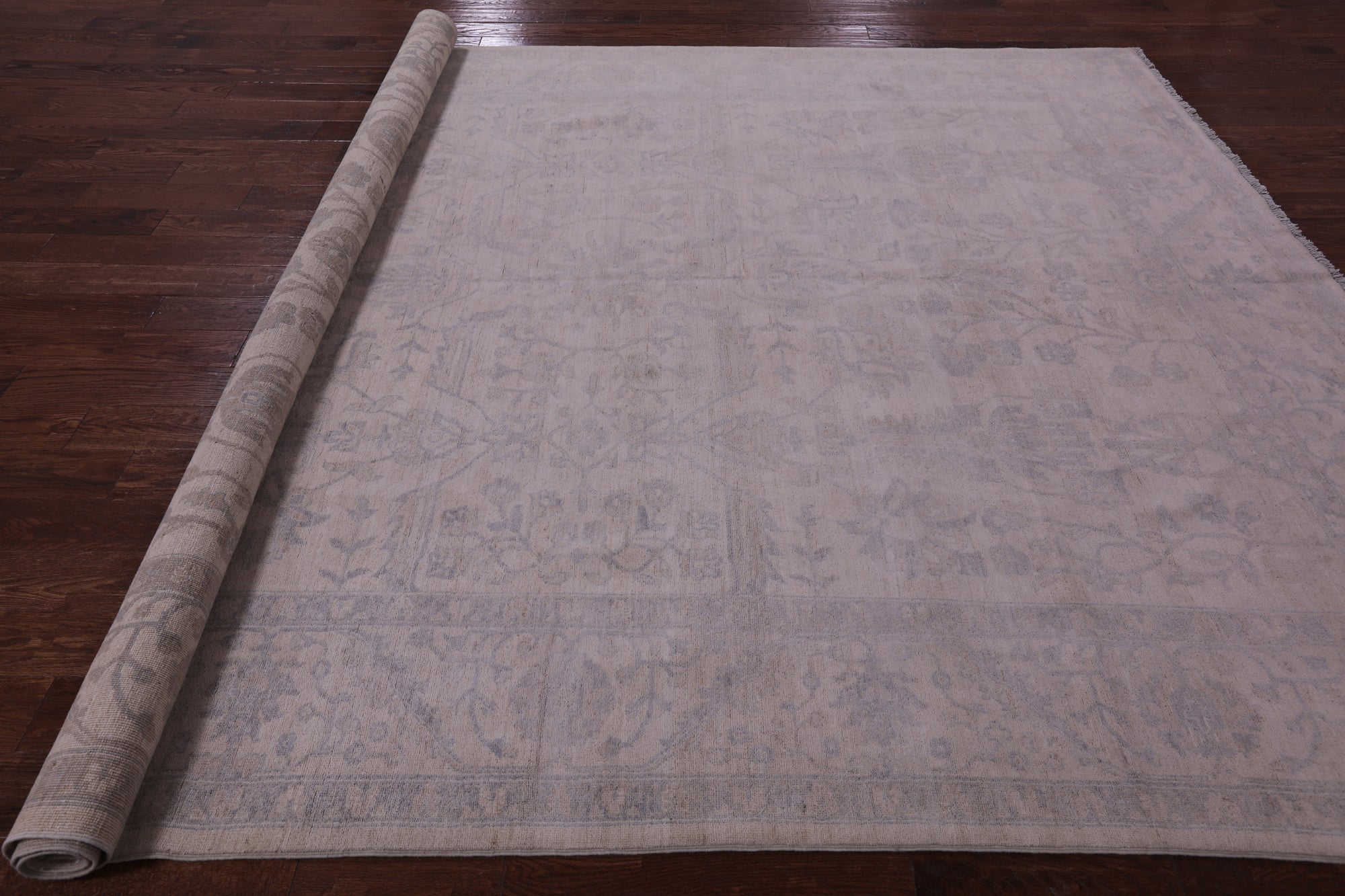 Ivory Turkish Oushak Hand Knotted Wool Rug - 9' 0" X 11' 9" - Golden Nile