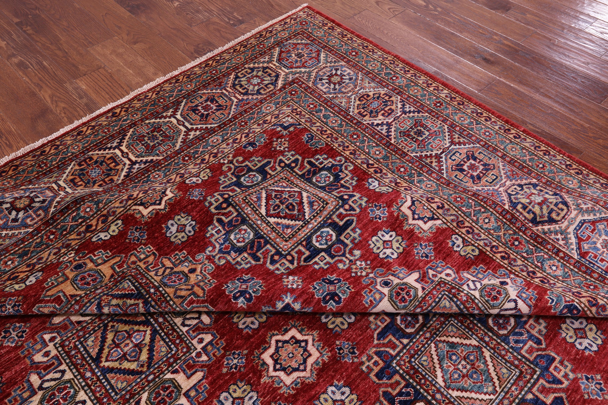 Red Super Kazak Hand Knotted Wool Rug - 8' 8" X 12' 4" - Golden Nile