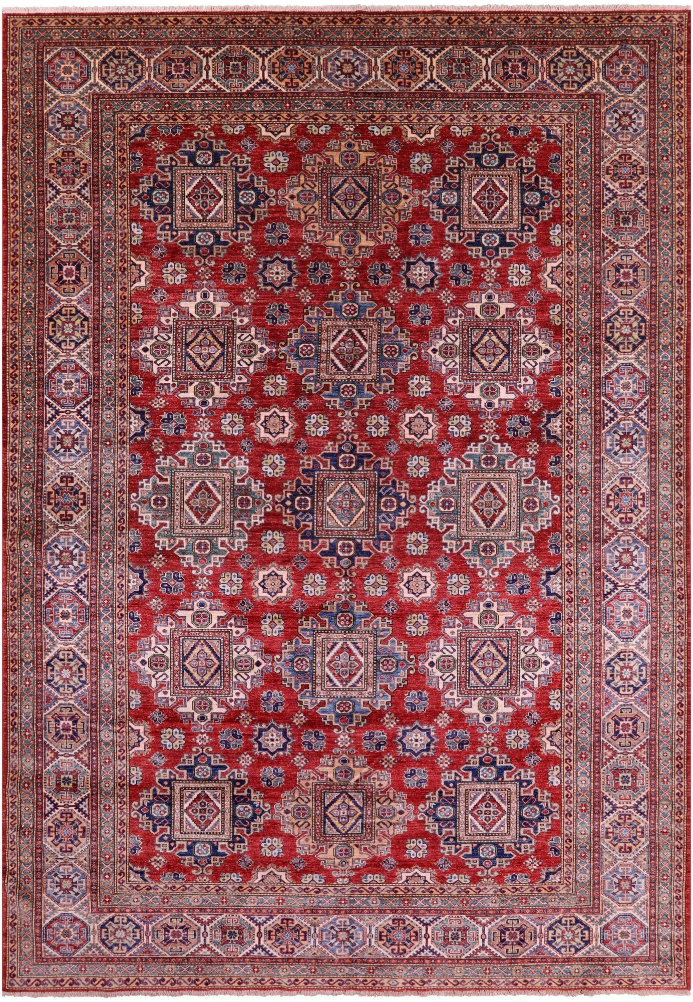 Red Super Kazak Hand Knotted Wool Rug - 8' 8" X 12' 4" - Golden Nile