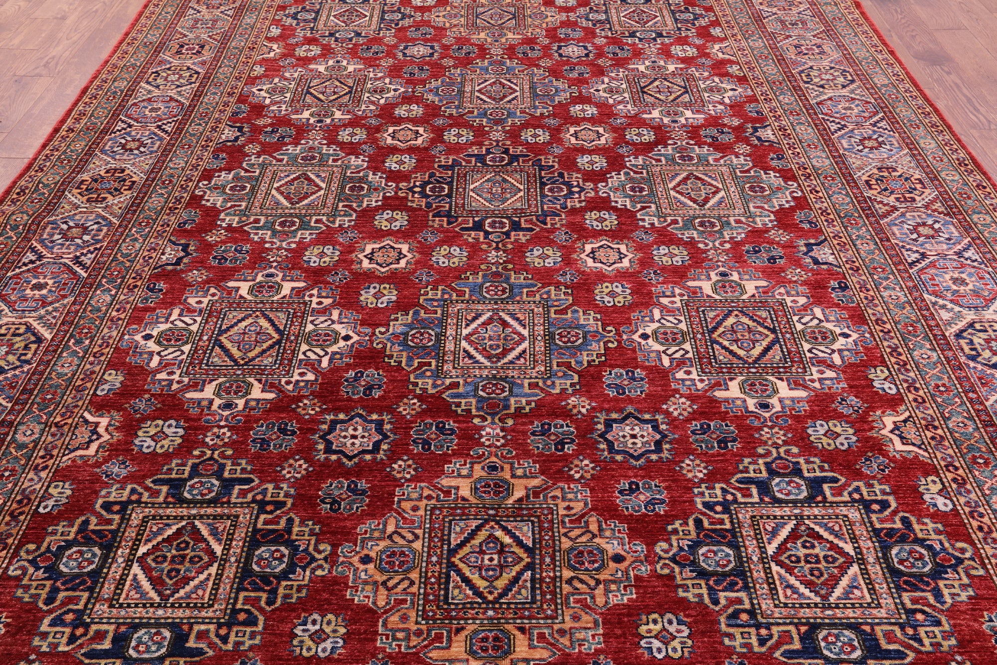Red Super Kazak Hand Knotted Wool Rug - 8' 8" X 12' 4" - Golden Nile