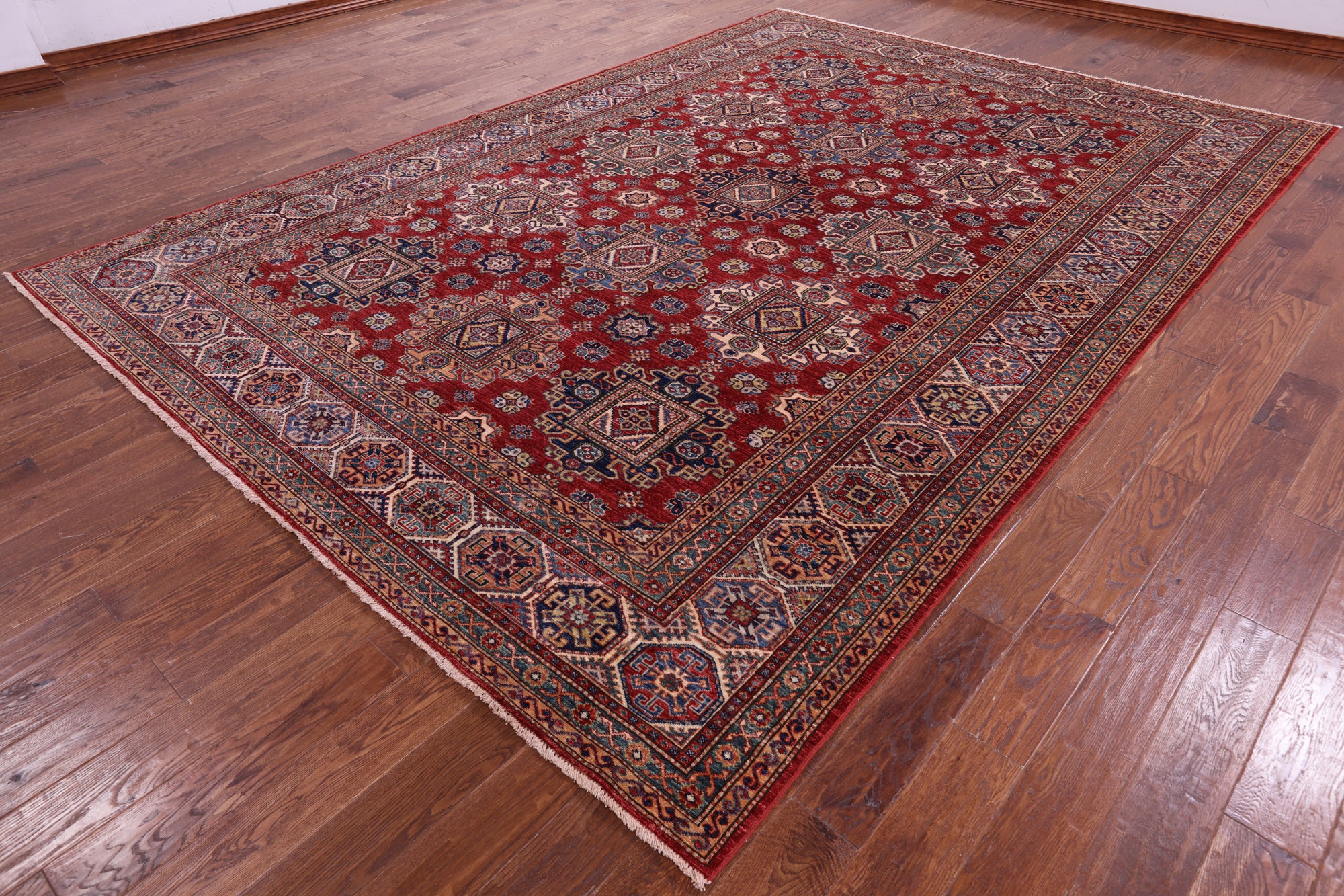 Red Super Kazak Hand Knotted Wool Rug - 8' 8" X 12' 4" - Golden Nile