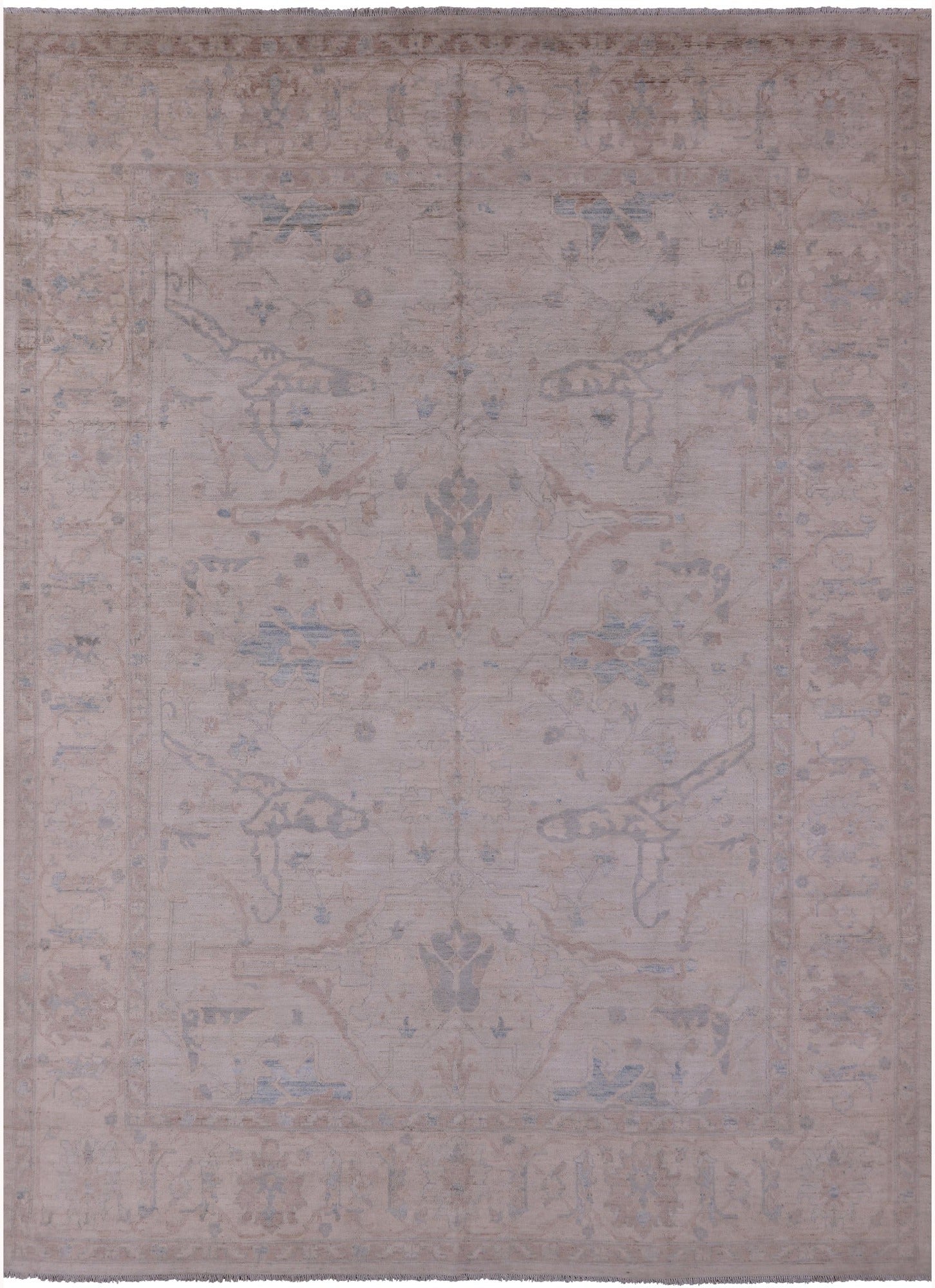 Ivory Turkish Oushak Hand Knotted Wool Rug - 9' 7" X 13' 4" - Golden Nile