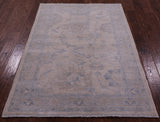 Ivory Turkish Oushak Hand Knotted Wool Rug - 4' 2" X 5' 8" - Golden Nile