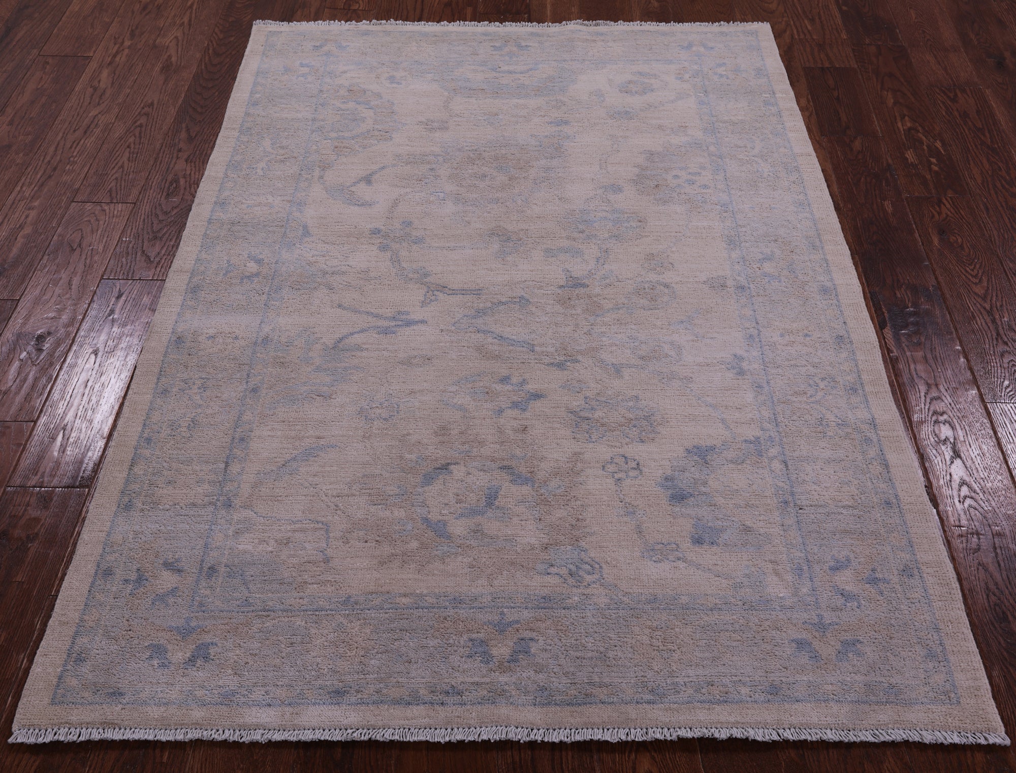 Ivory Turkish Oushak Hand Knotted Wool Rug - 4' 2" X 5' 8" - Golden Nile