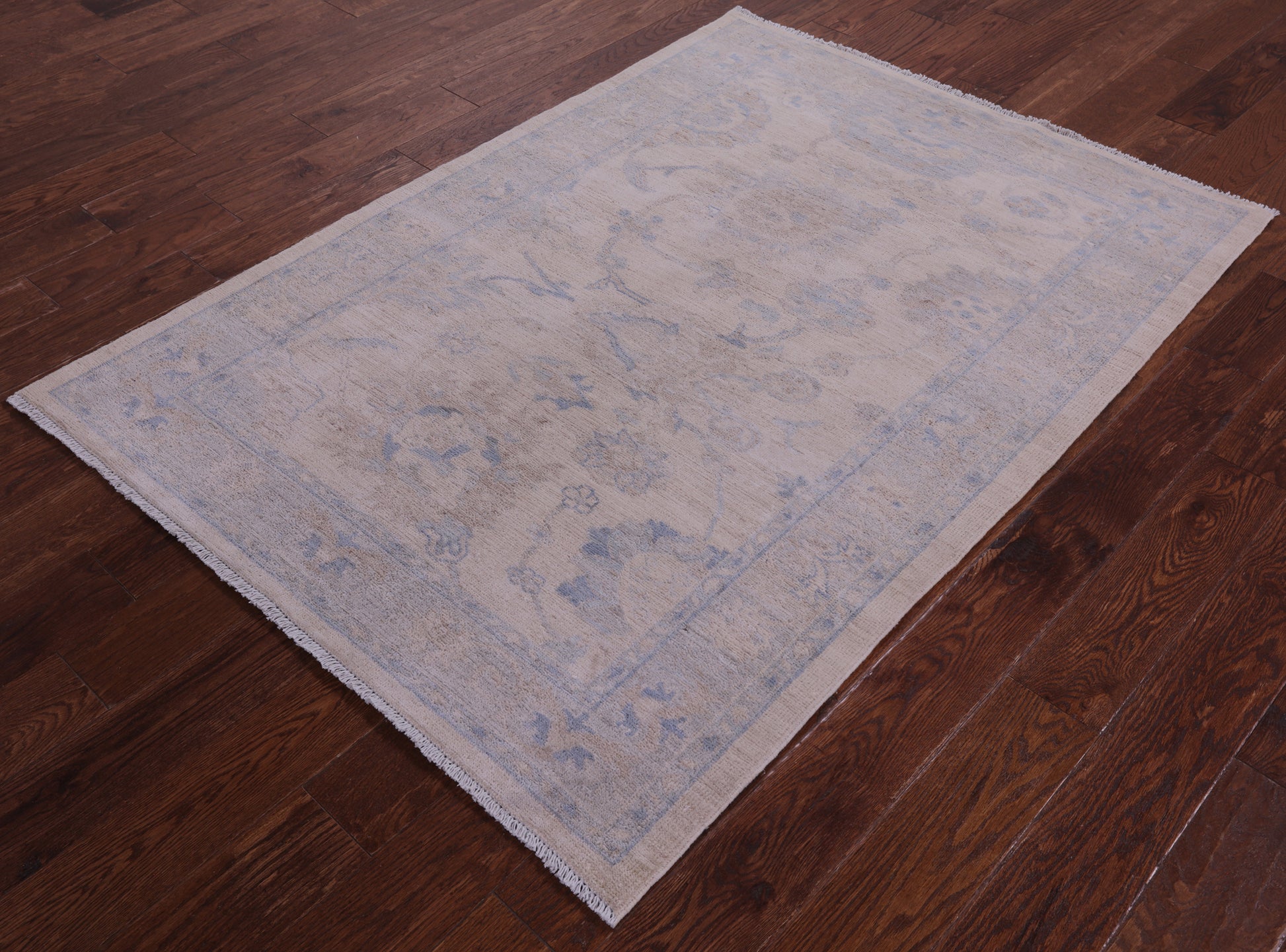 Ivory Turkish Oushak Hand Knotted Wool Rug - 4' 2" X 5' 8" - Golden Nile