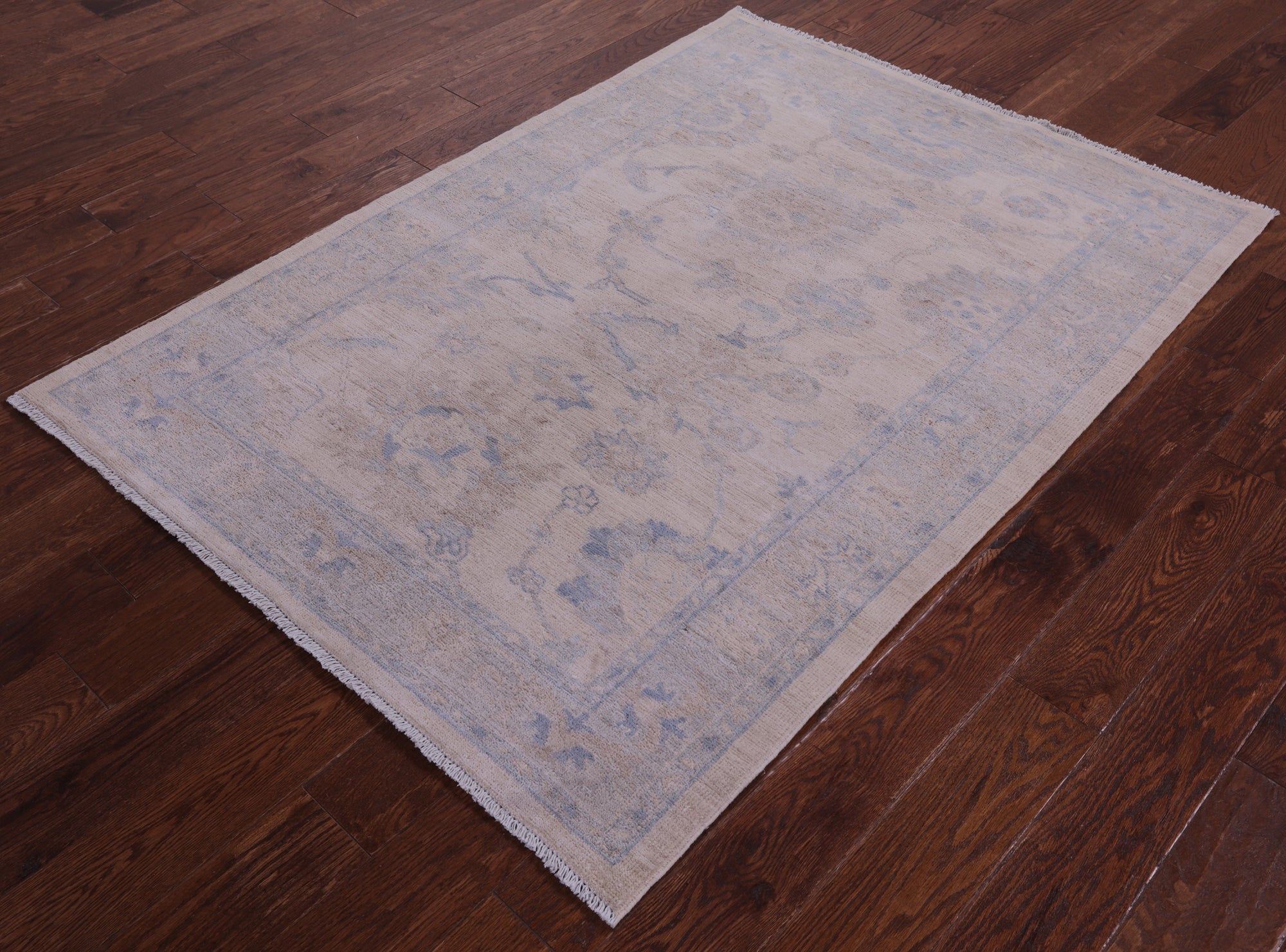 Ivory Turkish Oushak Hand Knotted Wool Rug - 4' 2" X 5' 8" - Golden Nile