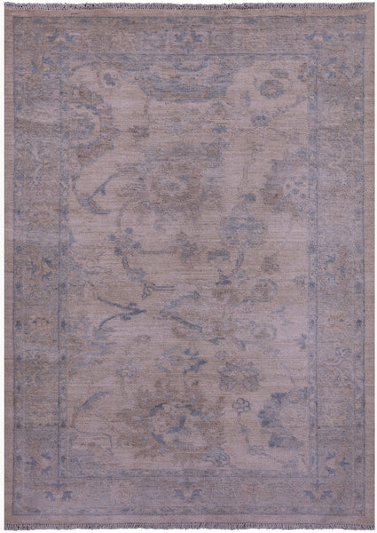 Ivory Turkish Oushak Hand Knotted Wool Rug - 4' 2" X 5' 8" - Golden Nile