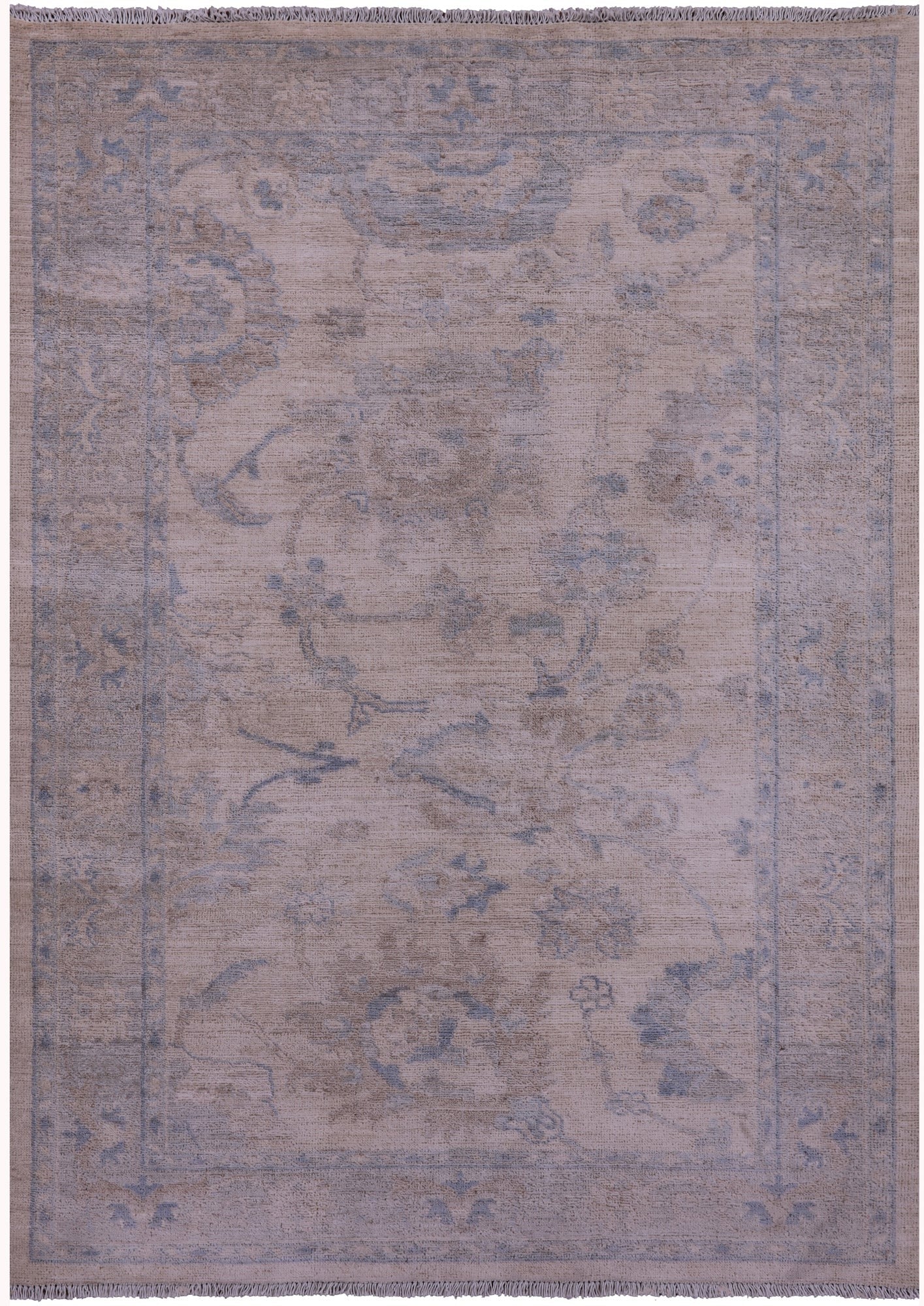 Ivory Turkish Oushak Hand Knotted Wool Rug - 4' 2" X 5' 8" - Golden Nile