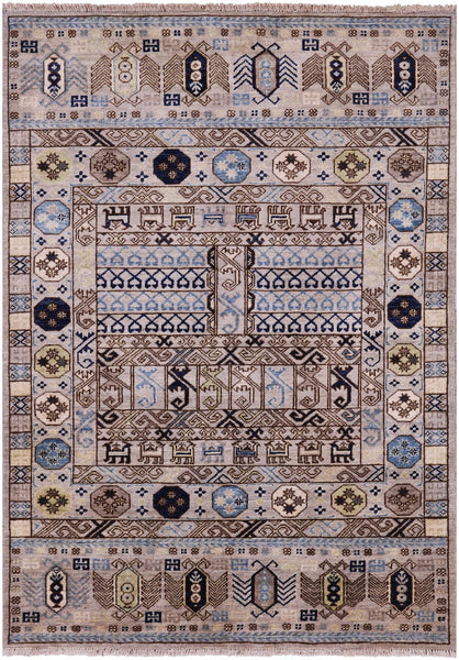 Turkmen Ersari Hand Knotted Wool Rug - 4' 2" X 5' 10" - Golden Nile