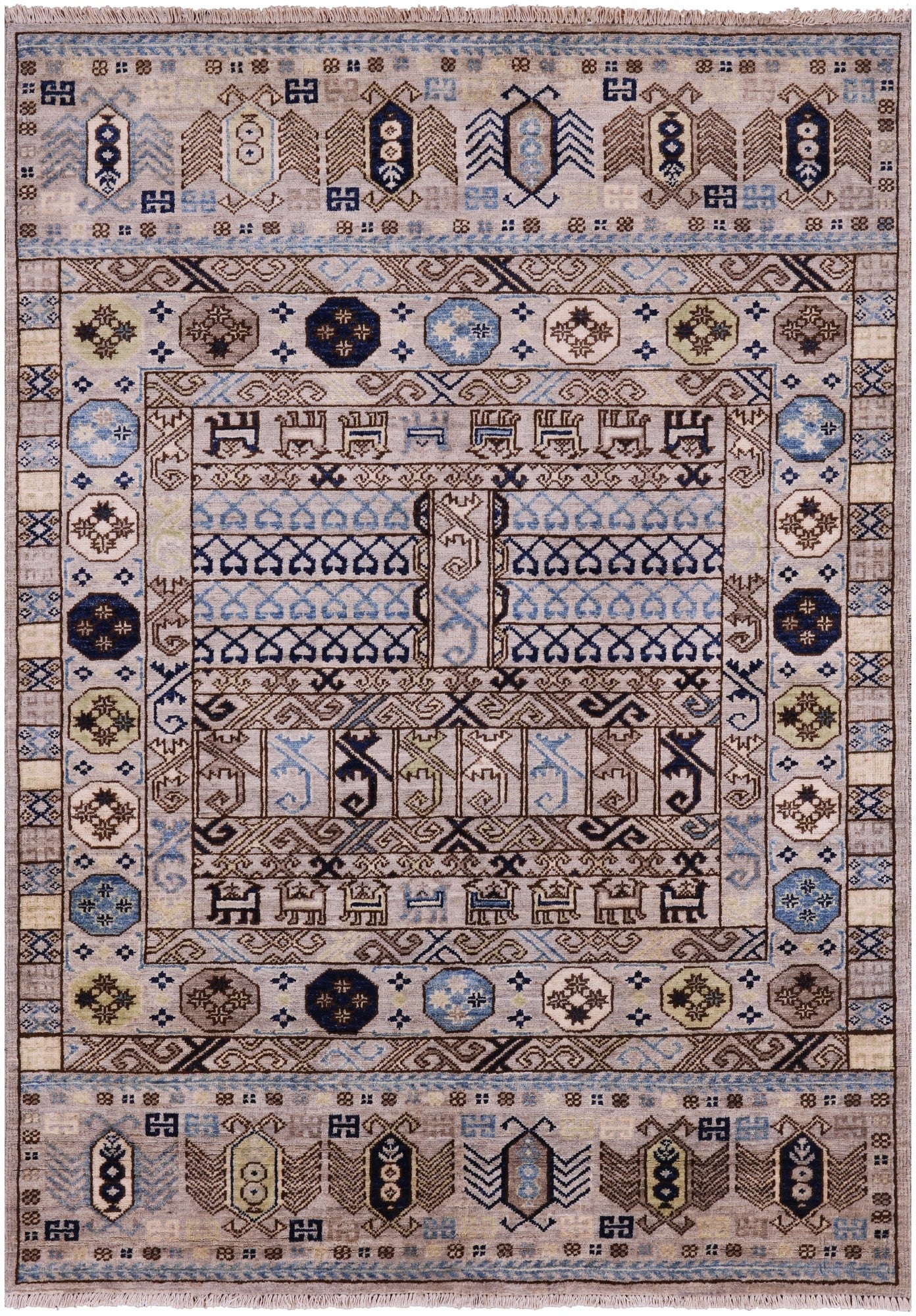 Turkmen Ersari Hand Knotted Wool Rug - 4' 2" X 5' 10" - Golden Nile