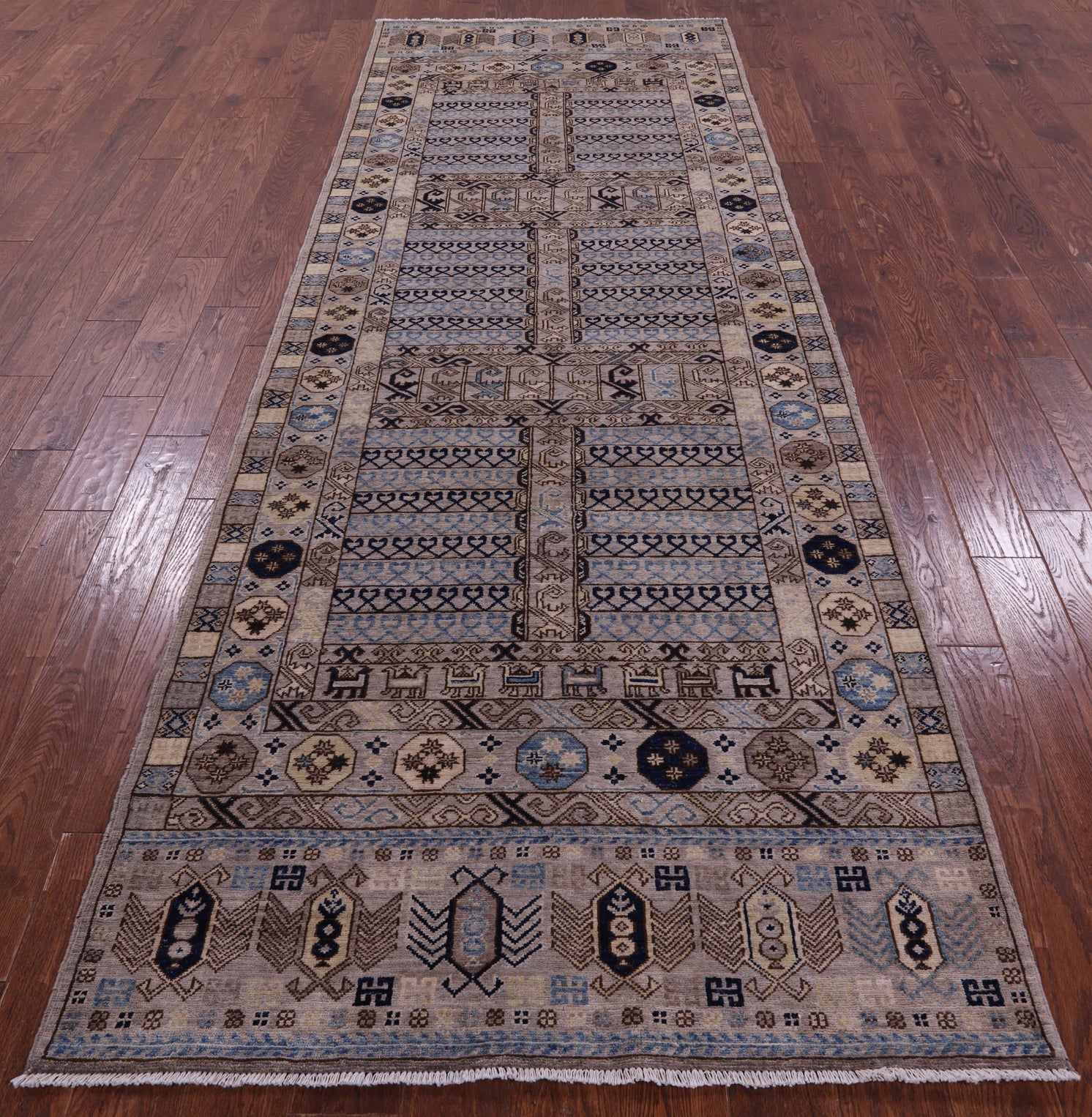Turkmen Ersari Handmade Wool Runner Rug - 4' 0" X 11' 6" - Golden Nile