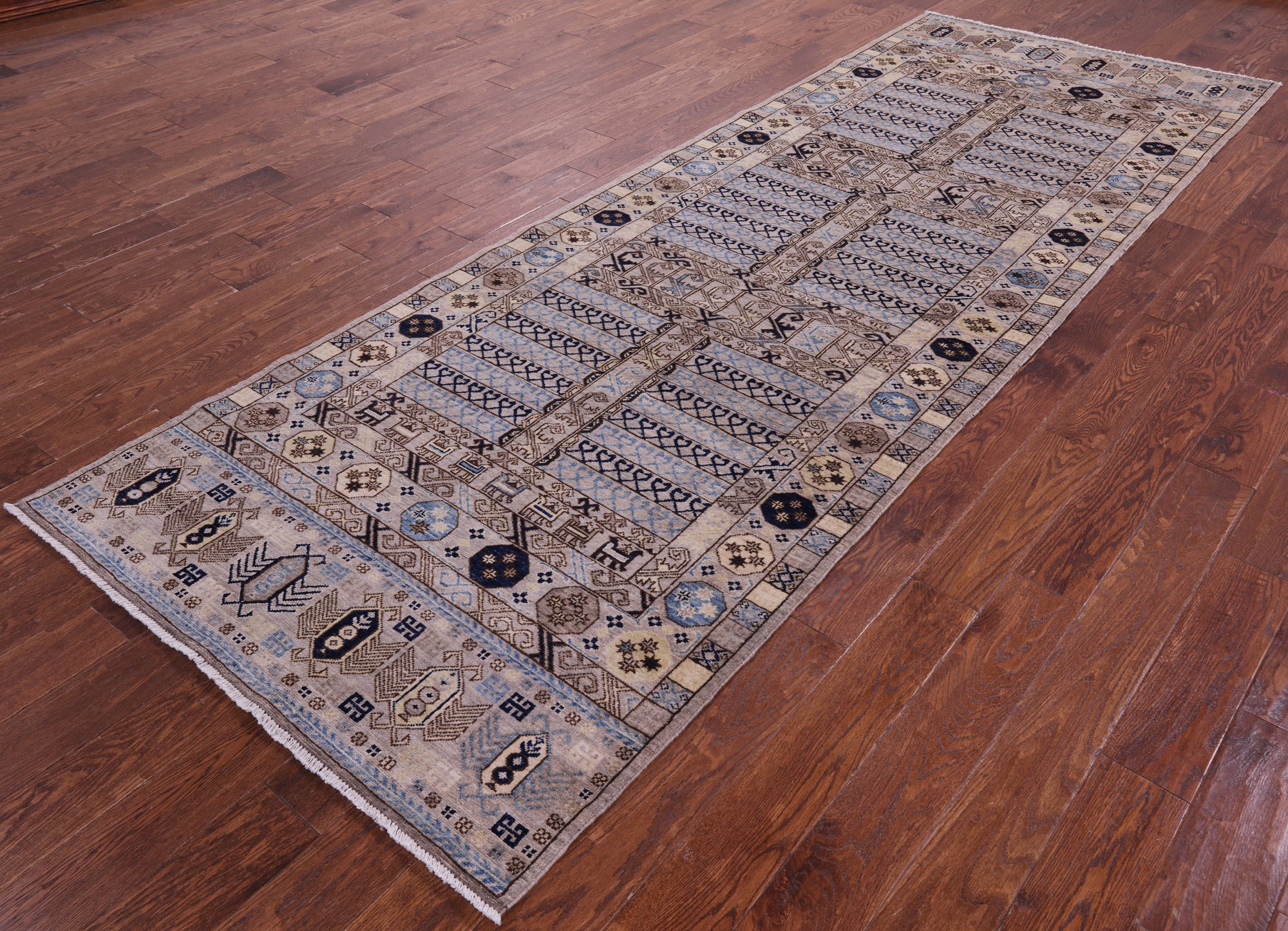 Turkmen Ersari Handmade Wool Runner Rug - 4' 0" X 11' 6" - Golden Nile