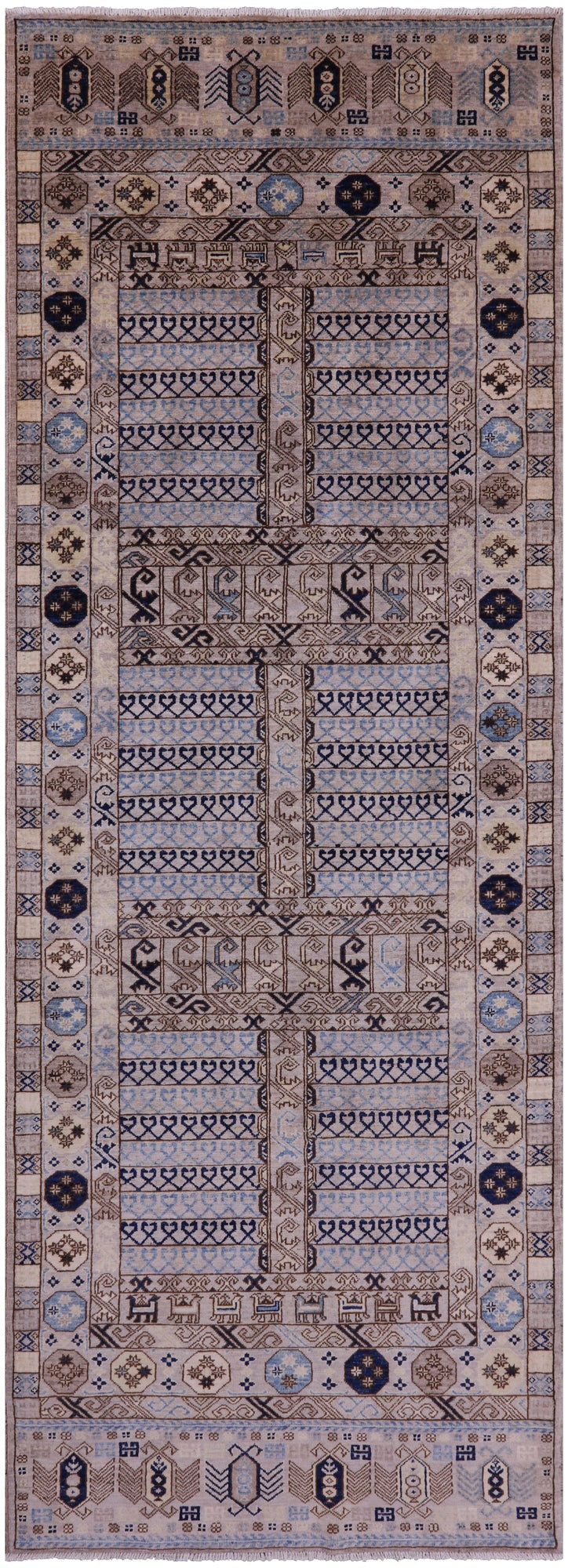 Turkmen Ersari Handmade Wool Runner Rug - 4' 0" X 11' 6" - Golden Nile