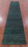 Green Savannah Grass Hand Knotted Wool & Silk Runner Rug - 2' 6" X 12' 1" - Golden Nile