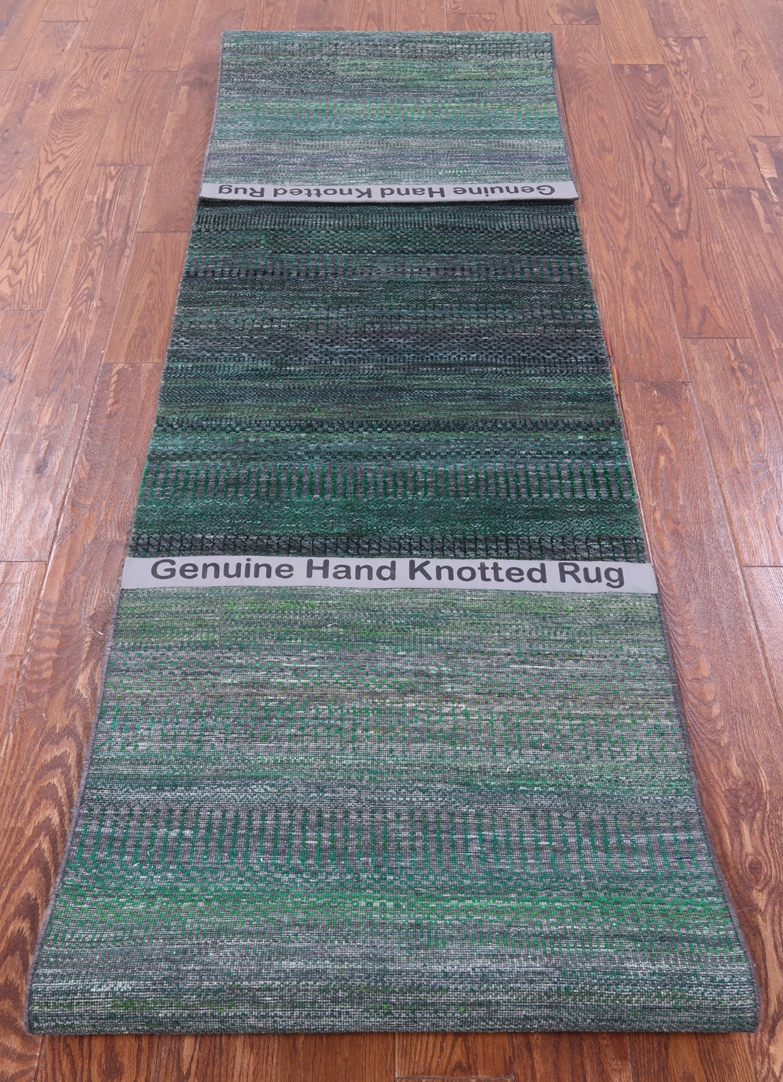 Green Savannah Grass Hand Knotted Wool & Silk Runner Rug - 2' 6" X 12' 1" - Golden Nile
