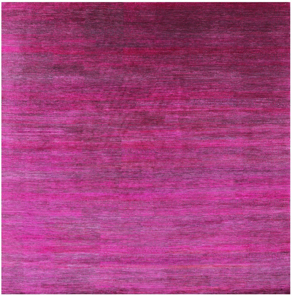 Pink Square Savannah Grass Hand Knotted Wool & Sillk Rug - 10' 11" X 11' 2" - Golden Nile