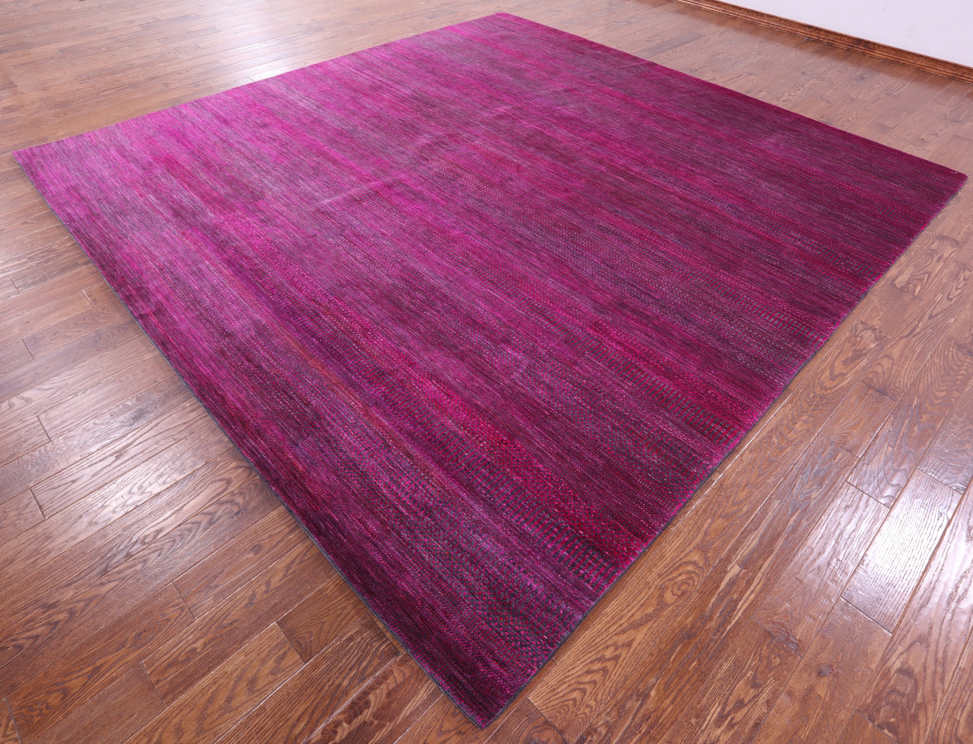 Pink Square Savannah Grass Hand Knotted Wool & Sillk Rug - 10' 11" X 11' 2" - Golden Nile