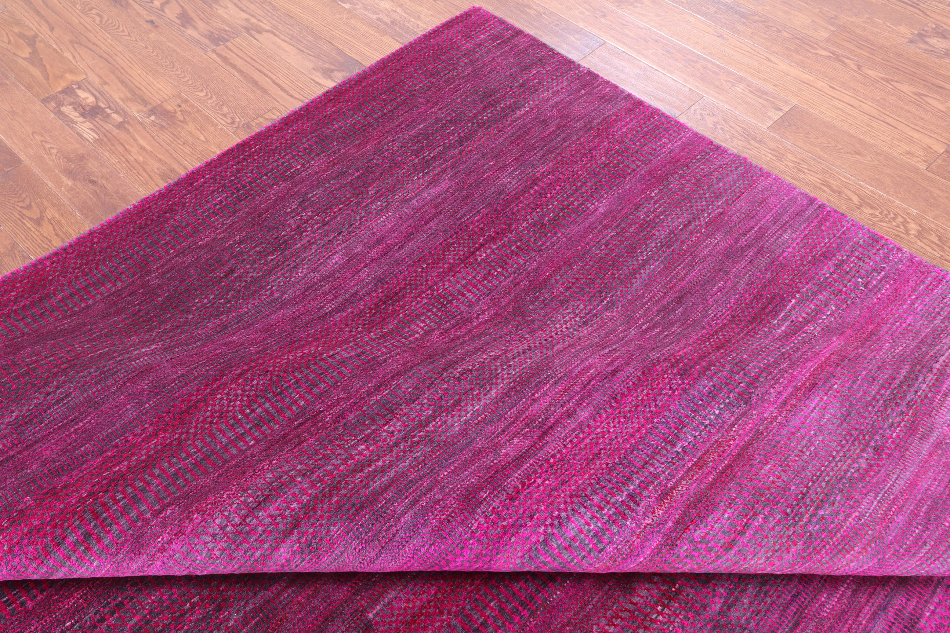 Pink Square Savannah Grass Hand Knotted Wool & Sillk Rug - 10' 11" X 11' 2" - Golden Nile