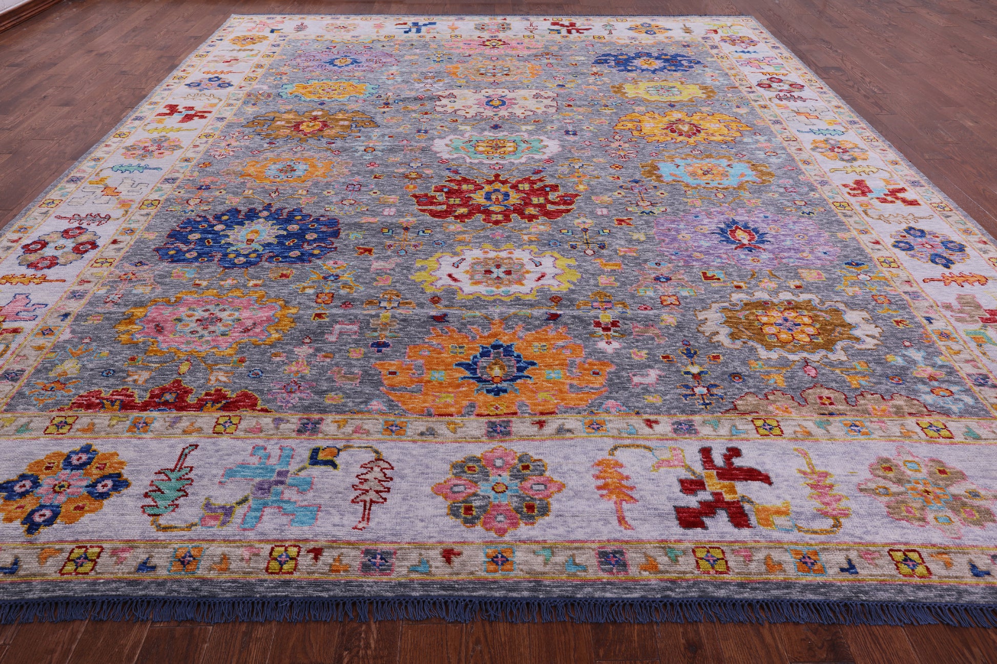 Grey Turkish Oushak Hand Knotted Wool Rug - 12' 1" X 14' 9" - Golden Nile
