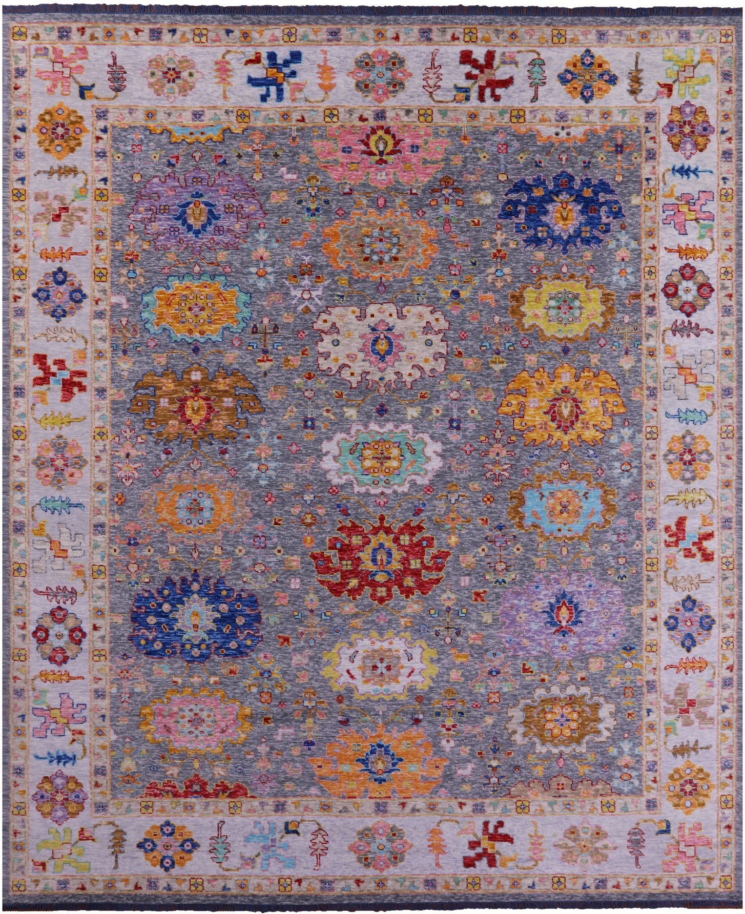 Grey Turkish Oushak Hand Knotted Wool Rug - 12' 1" X 14' 9" - Golden Nile