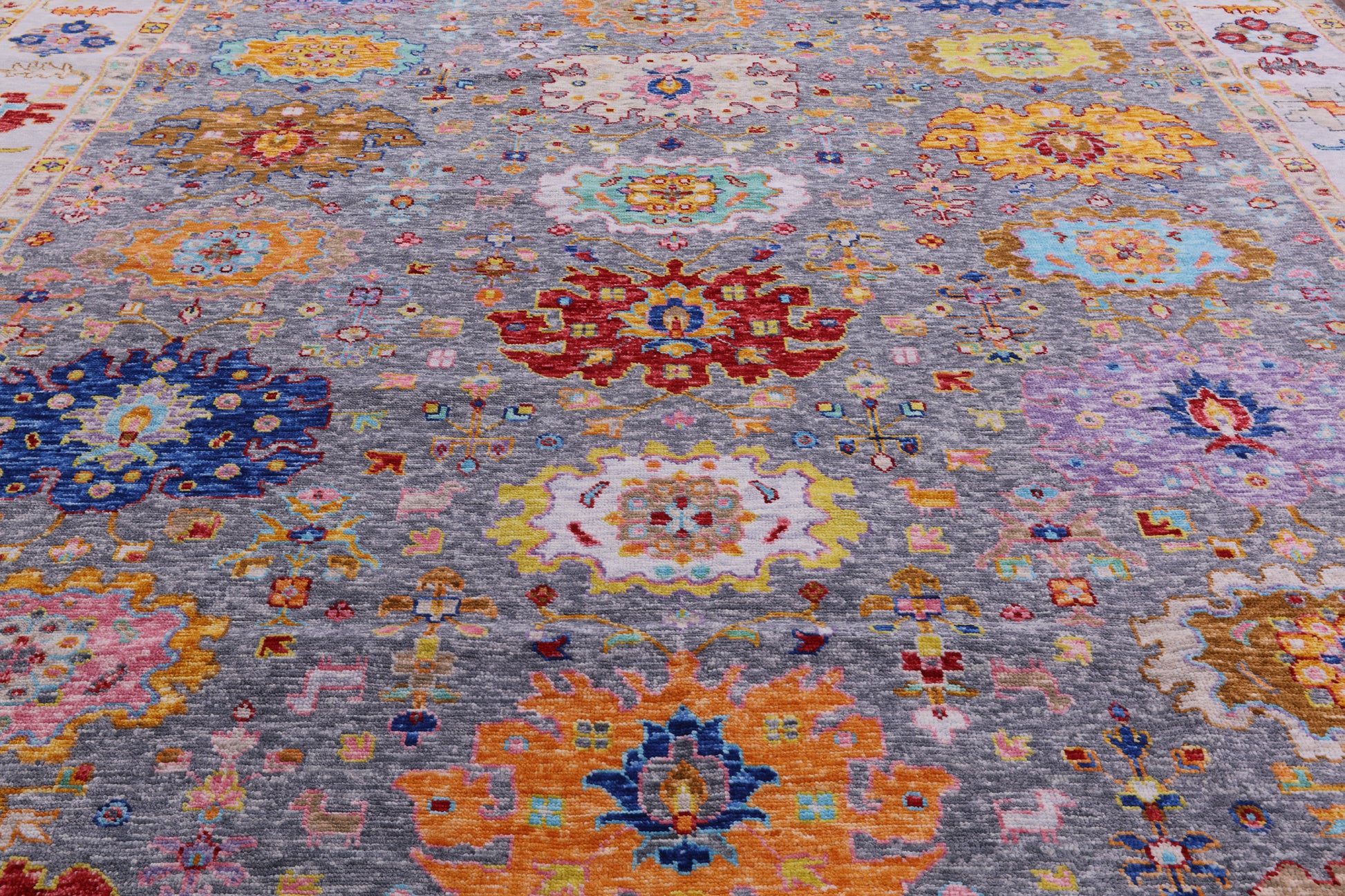 Grey Turkish Oushak Hand Knotted Wool Rug - 12' 1" X 14' 9" - Golden Nile