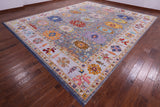 Grey Turkish Oushak Hand Knotted Wool Rug - 12' 1" X 14' 9" - Golden Nile