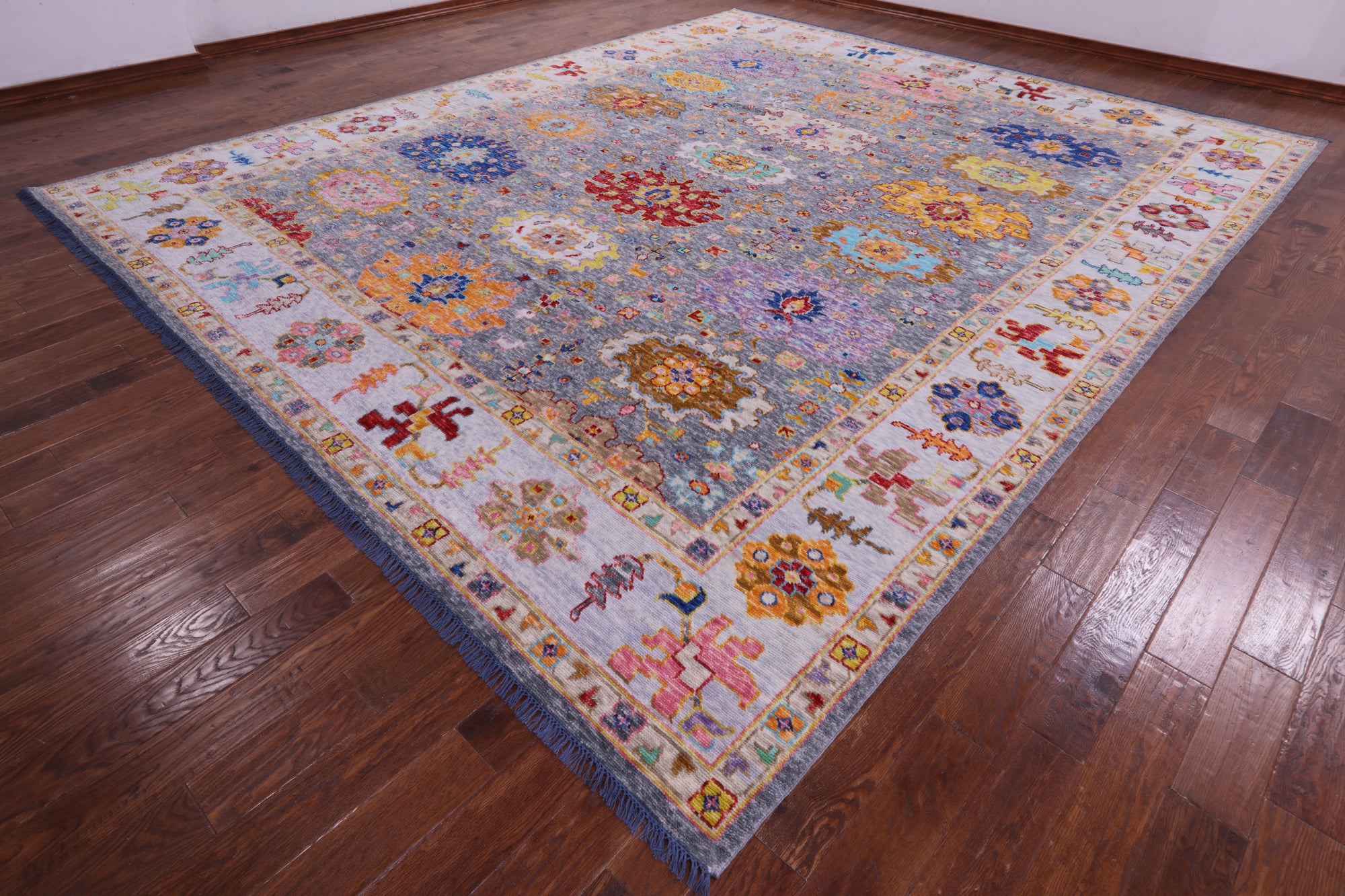 Grey Turkish Oushak Hand Knotted Wool Rug - 12' 1" X 14' 9" - Golden Nile