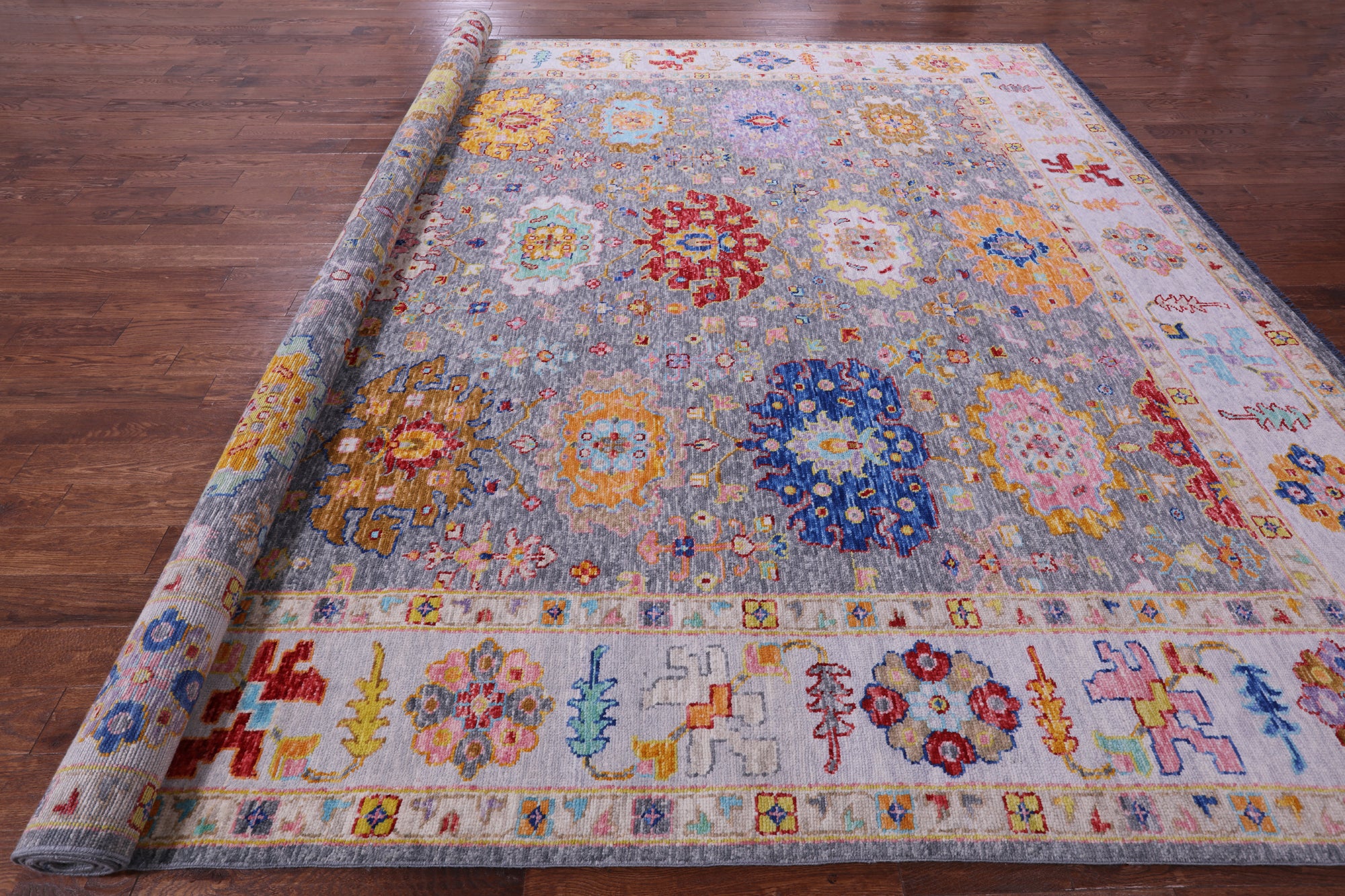 Grey Turkish Oushak Hand Knotted Wool Rug - 12' 1" X 14' 9" - Golden Nile