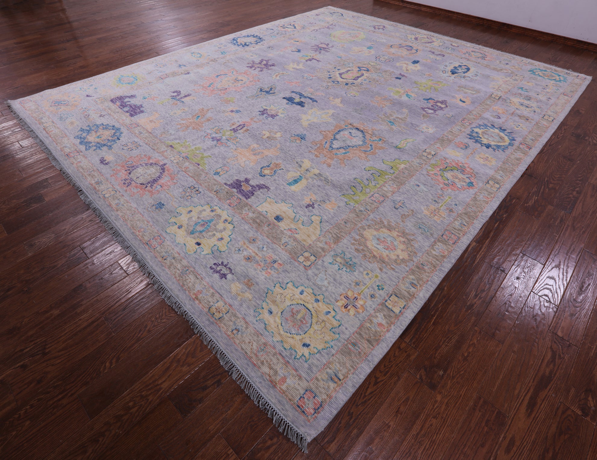Grey Turkish Oushak Hand Knotted Wool Rug - 12' 2" X 14' 9" - Golden Nile